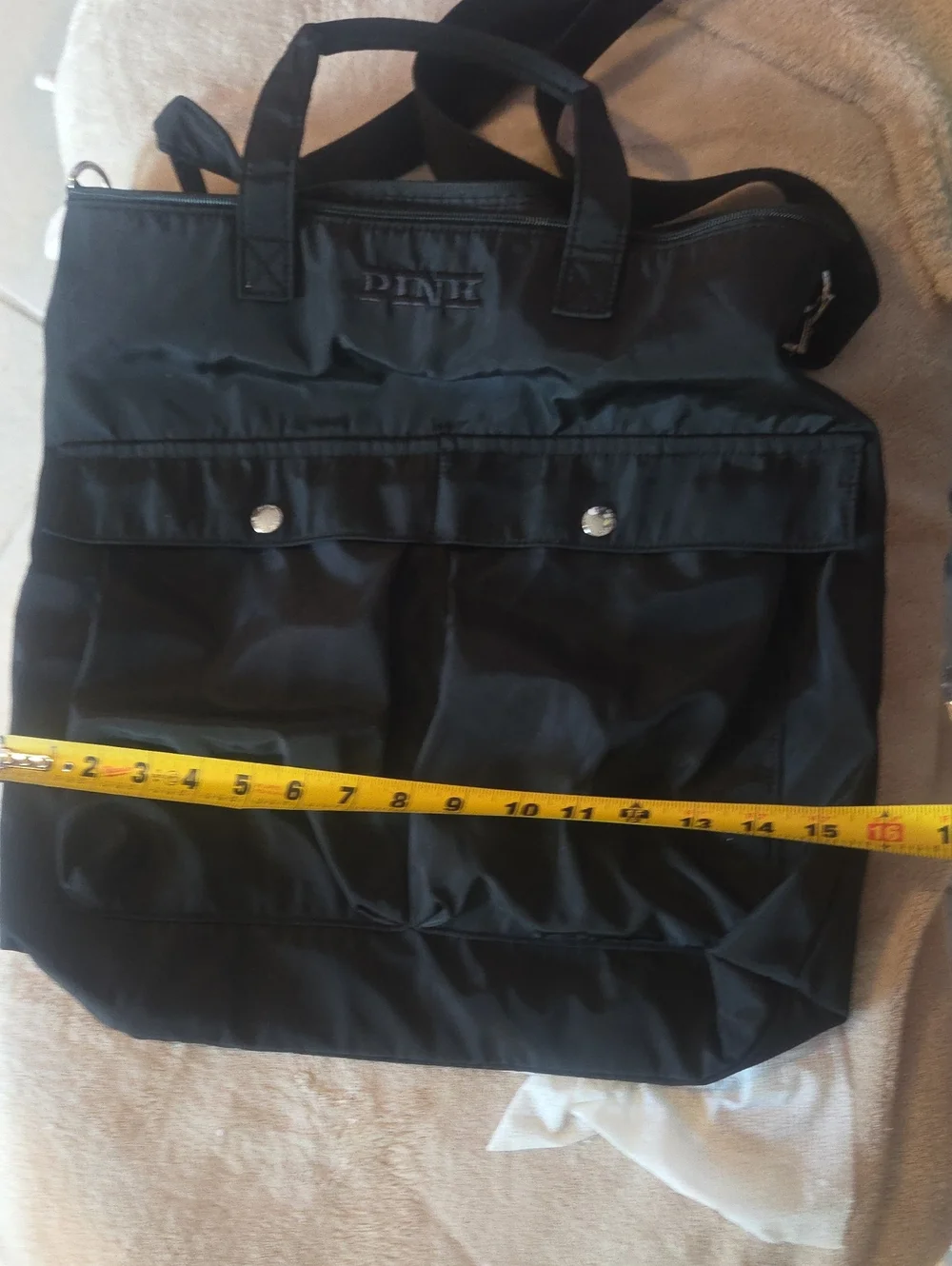 PINK Victoria's Secret Black Nylon Messenger Bag with Front Flap Pockets